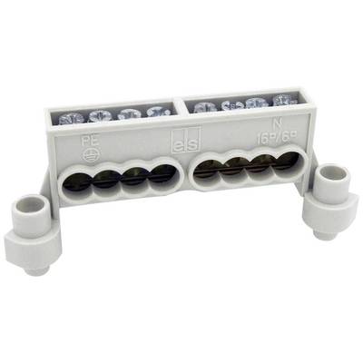 Terminal block with six screw connections, marked with 'PE' and 'N', for connecting electrical cables.