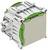 A rectangular technical device with a grey casing and green accents. It has four round ports on the left side.