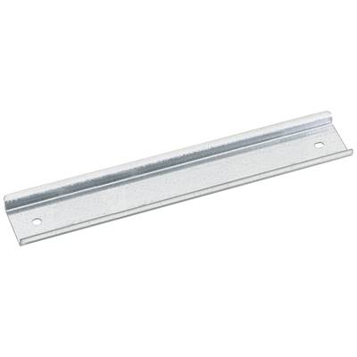 Metal angle bracket for fastening, rectangular with two screw holes, silver-coloured. Used in constructions or as a mounting bracket.