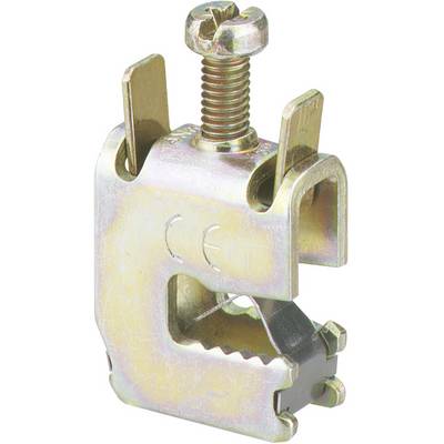 A yellow clamp device with a screw, suitable for fixing and connecting metal components.