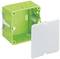 Green, square flush-mounted electrical box with removable white cover, suitable for electrical installations in walls.