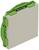 Green plastic corner encasing a square grey building element. Likely suitable for construction or design purposes.
