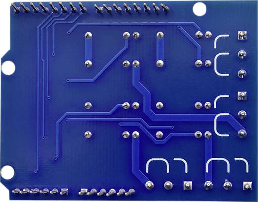 A blue printed circuit board with visible electrical connections and solder points.