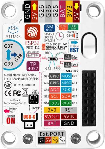 Breadboard with ESP32 microcontroller, GPIO pins, and connection options for sensors and modules, USB-C port at the bottom.
