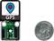 'Small GPS module next to a US 25-cent coin for size comparison. The chip displays a symbol with a red dot in a blue location symbol.'