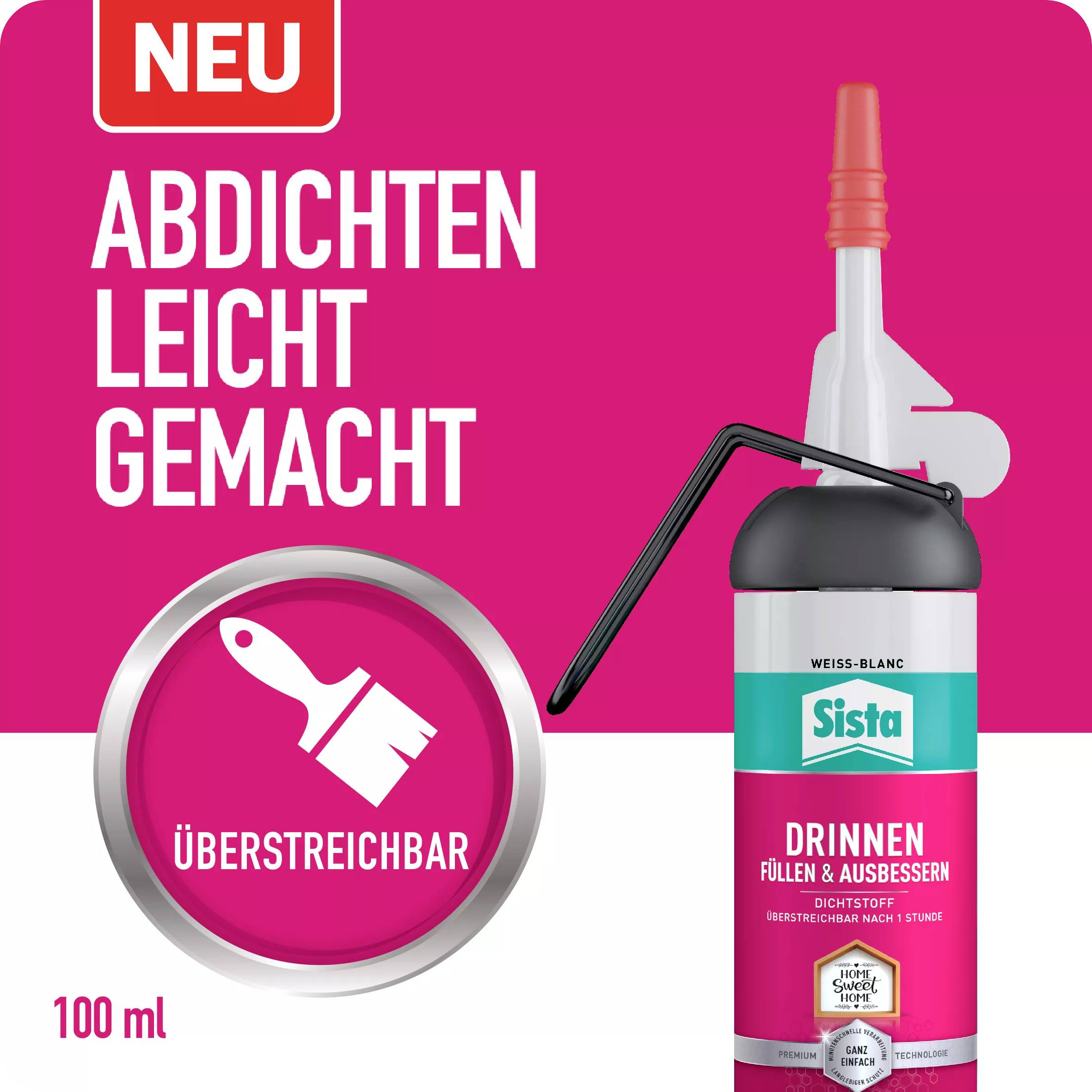 'Product image: Sealant bottle with the label 'Sista'. Text: 'Sealing made easy, can be painted over'. 100 ml.'