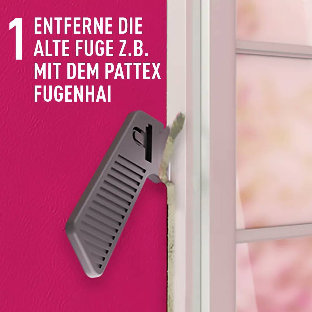 'Remove the old grout, e.g. with the grout removal tool.' Figure shows a tool for removing grout from a wall.