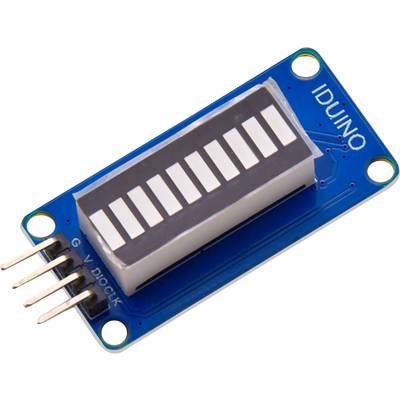 'LED display module with 10 bars, IDUINO label, blue carrier board and four connection pins on the left side.'