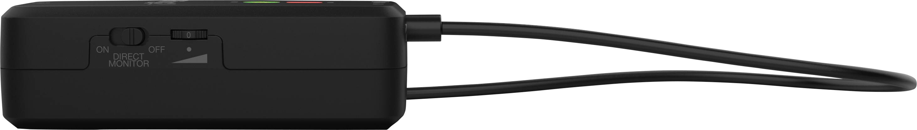 Black portable camera with cable, side view; simple operation buttons visible.