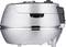 Stainless steel electric rice cooker with digital control panel.