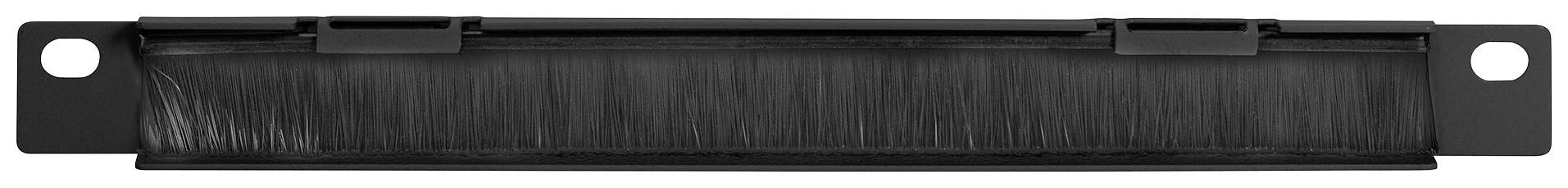 Dust shield made of black plastic with bristles attached to a metal frame. Prevents dust from entering.
