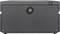 A grey server or computer case, pictured frontally, with a ventilation grille and a power switch located top right.