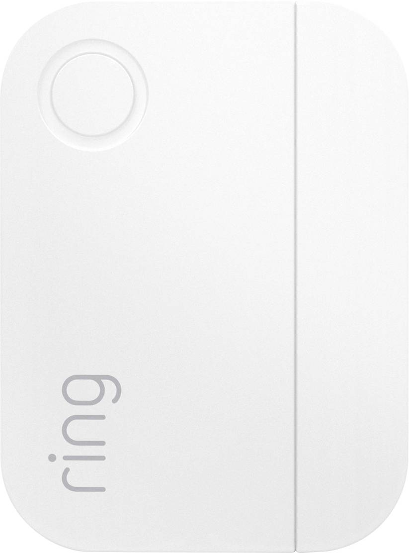A white rectangular sensor with rounded corners, a circular button on the top left and the text 'ring' underneath.