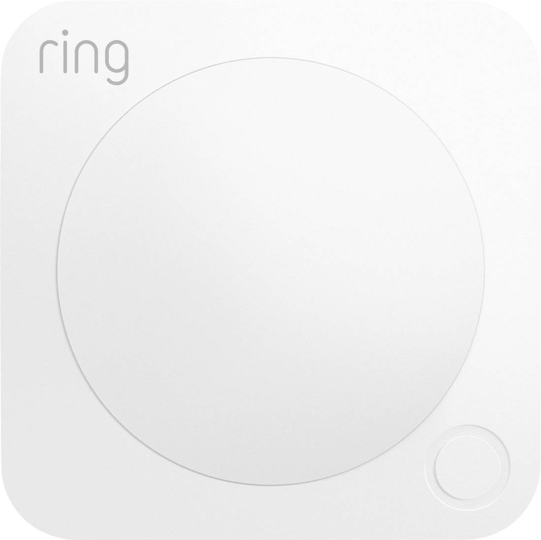 Square device with rounded corners, displaying a large, central circular design. 'Ring' written in the top left corner.