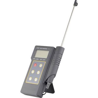 A digital thermometer with a long sensor probe and control panel with multiple buttons; suitable for temperature measurements in various areas.