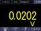 'Measuring device shows 0.0202 volts in alternating current mode, automatic setting, measurement range 2 volts.'