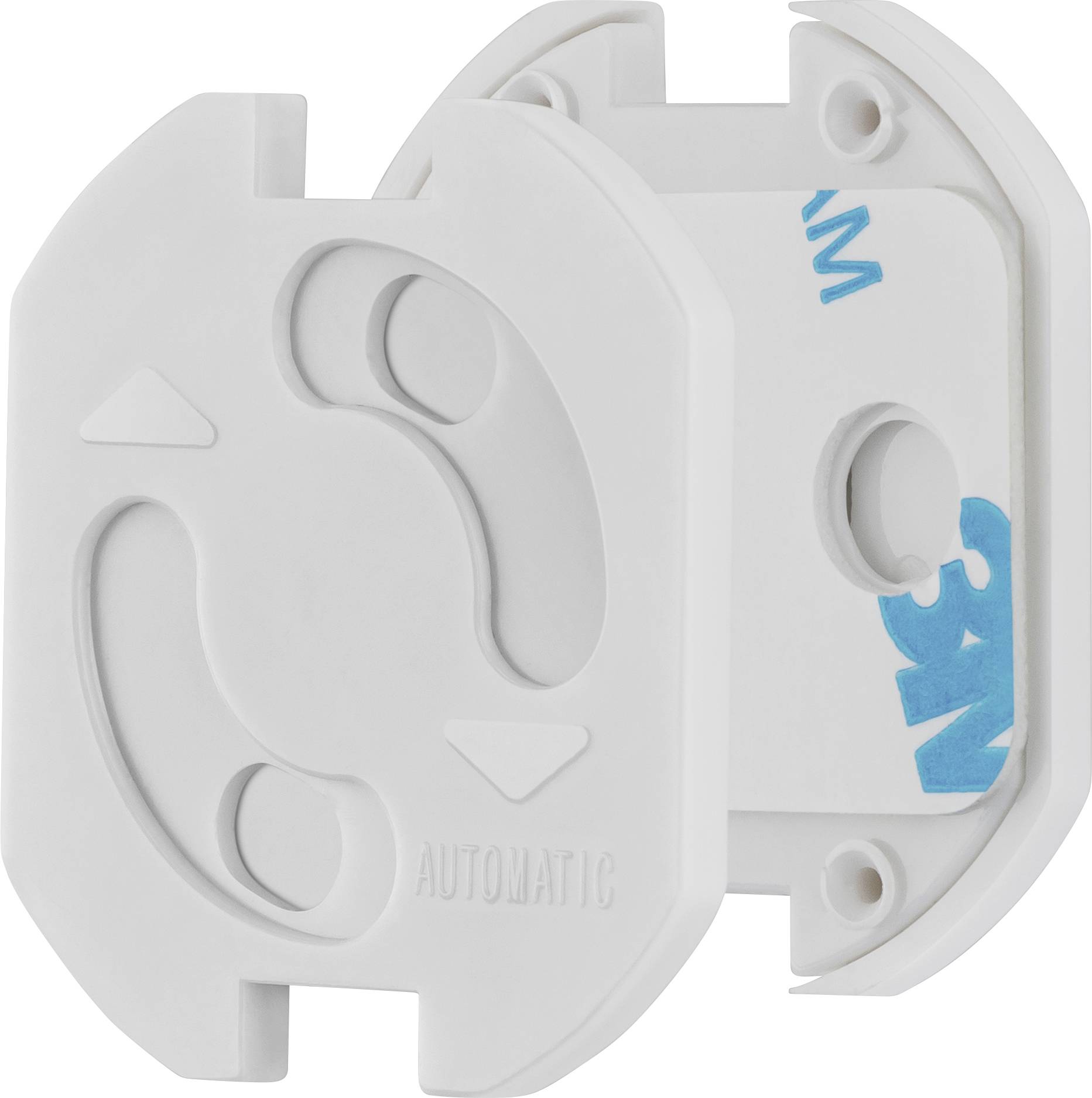 White plastic magnetic door lock with arrows and the word 'AUTOMATIC'.