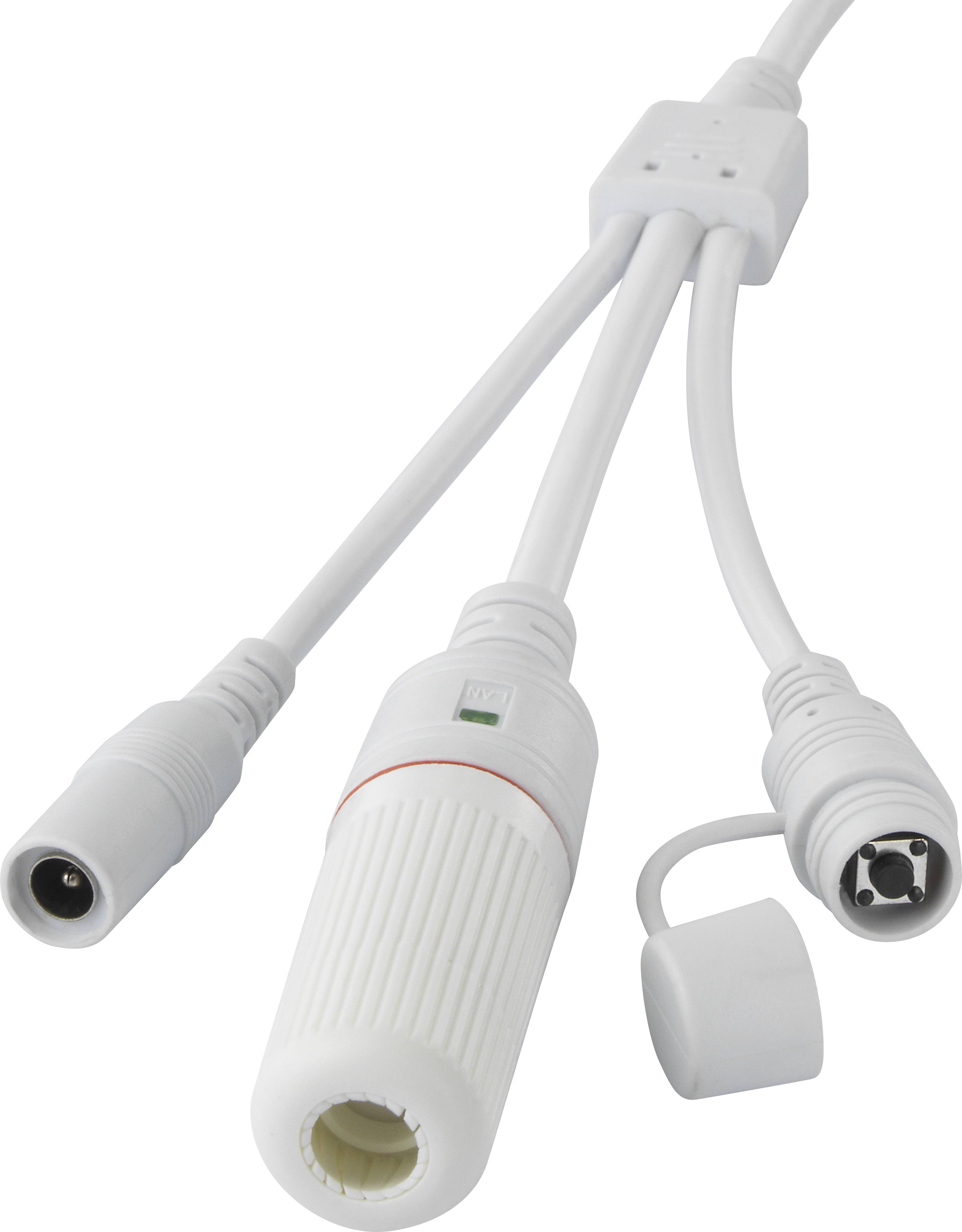 A white waterproof cable junction box with three connections for outdoor use. Suitable for lighting and electrical installations.