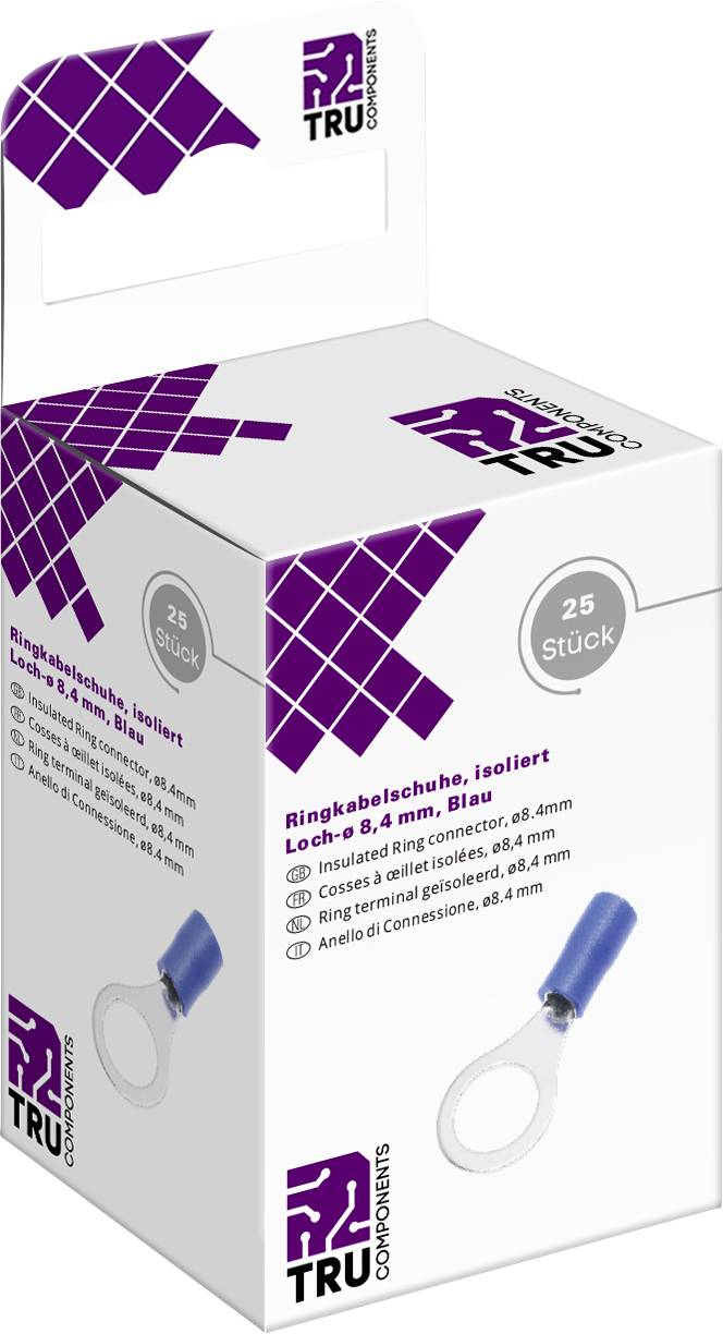 TRU COMPONENTS T2010C290 Ring terminal Cross section (max.)=2.5 mm² Hole Ø=8.4 mm Partially insulated Blue 25 pc(s)