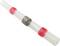 A transparent plastic tube with red rings at both ends and a central metal ring.