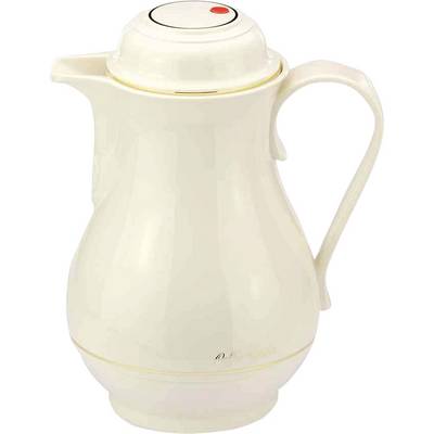 White thermos flask with lid and red push button on top.
