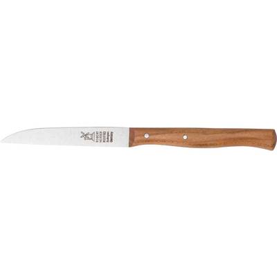Kitchen knife with a wooden handle and stainless steel blade, lying flat on a light surface. Ideal for cutting fruit and vegetables.