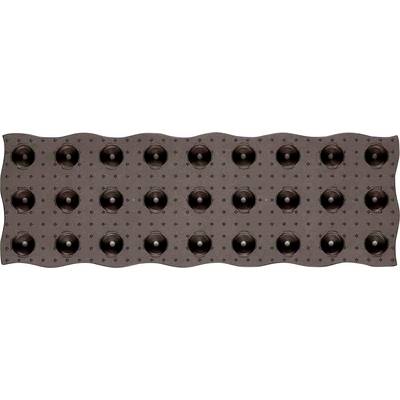 A rectangular, brown rubber mat with several raised round studs arranged at regular intervals.