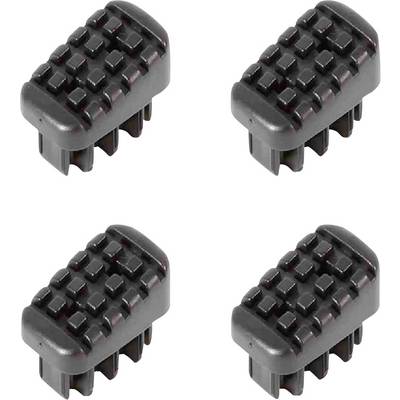 Four black stick-like objects with a ribbed surface are evenly arranged in a square pattern.
