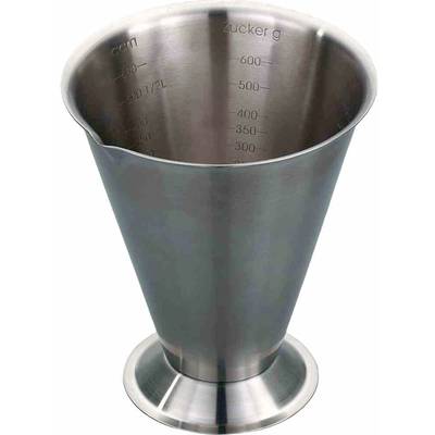 Elegant stainless steel measuring cup with scale in grams for sugar, measuring units up to 600 g.