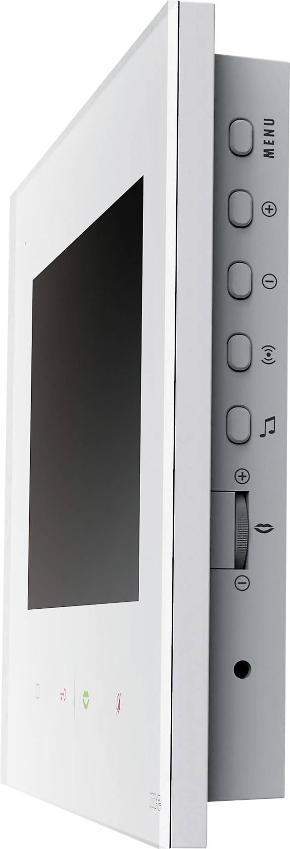 Side view of a white touchscreen panel with several side buttons and a 'Menu' button; control of a device.