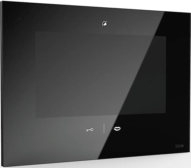 On the front of a black device, a crossed-out microphone symbol is visible at the top and a key symbol with lips below.