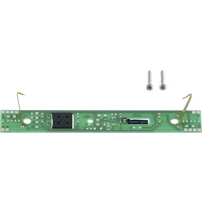 A green circuit board with electronic components, two screws at the top, suitable for electronic repairs or developments.