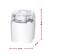 White ice cream maker, compact, dimensions 20x20x24 cm, with transparent lid. Perfect for small kitchens or for on the go.