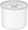 Container with a solid, removable lid, cylindrical in shape, predominantly white.