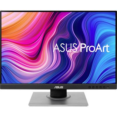 An ASUS ProArt monitor with a colourful, curved background and the text 'ASUS ProArt' in the centre of the screen.