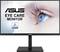 'ASUS Eye Care Monitor' with TÜV Rheinland Certificate, displays large human eye on screen, emphasises eye-friendly technology.