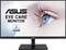 An ASUS monitor labelled 'Eye Care Monitor' with TÜV Rheinland certification. Close-up of a blue eye on the screen.