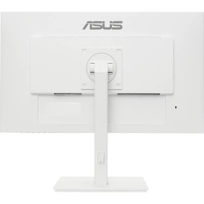 A white Asus computer monitor, viewed from behind.