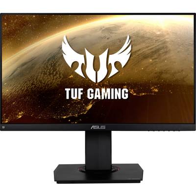 Gaming monitor with 'TUF Gaming' text displayed on the screen. A view of Earth from space is visible in the background.