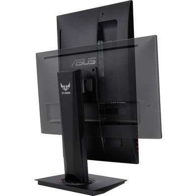 'Asus TUF Gaming Monitor' shows the rear view with an adjustable stand, suitable for gaming and professional use.