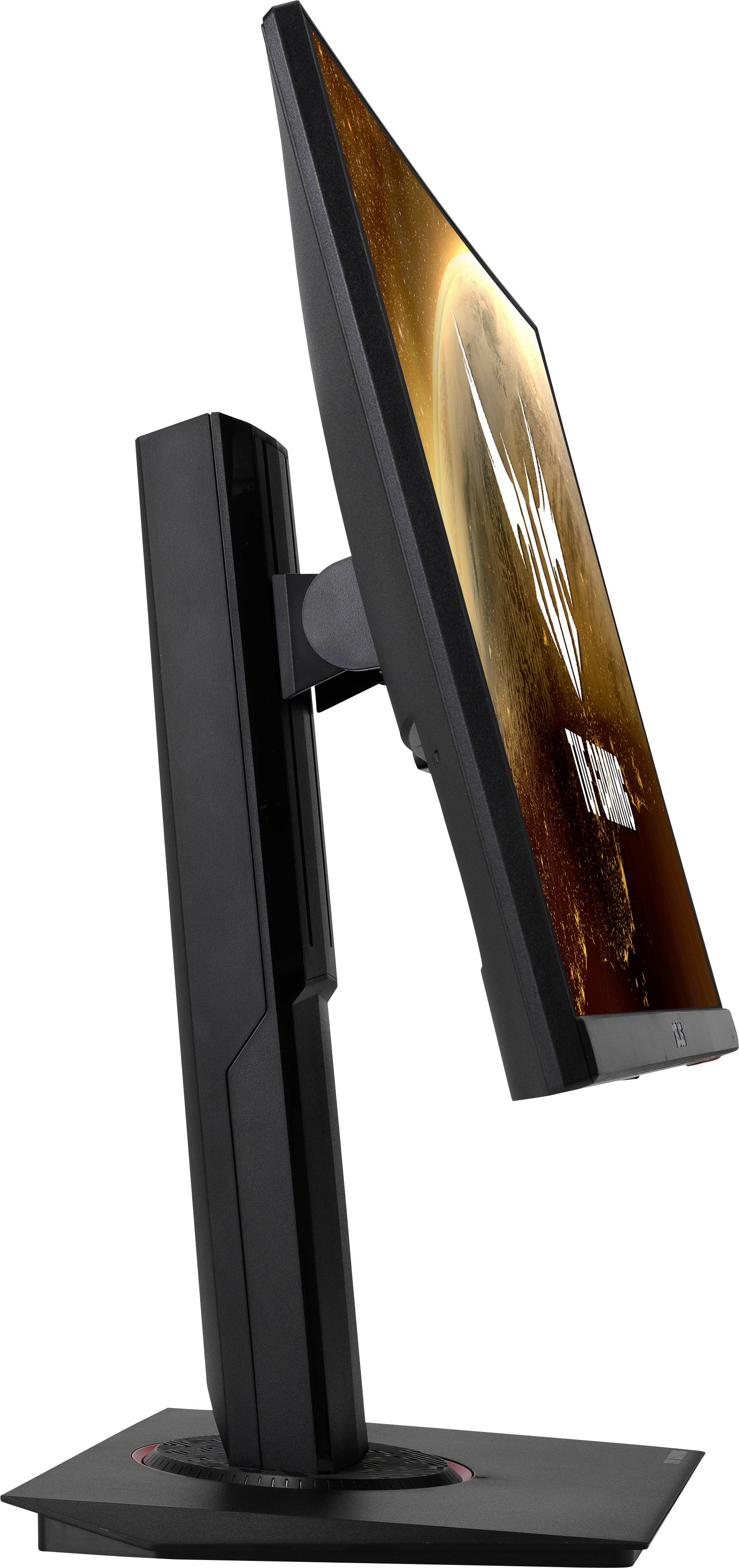 A black computer monitor, shown from the side, with an adjustable stand. A space image is displayed on the screen.