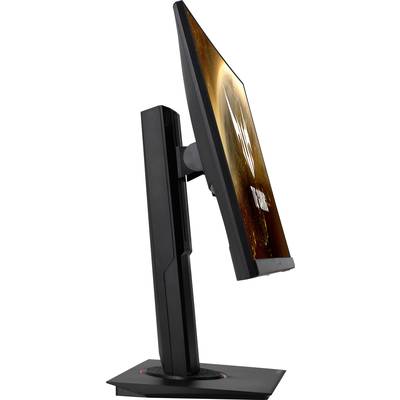 A black computer monitor, shown from the side, with an adjustable stand. A space image is displayed on the screen.