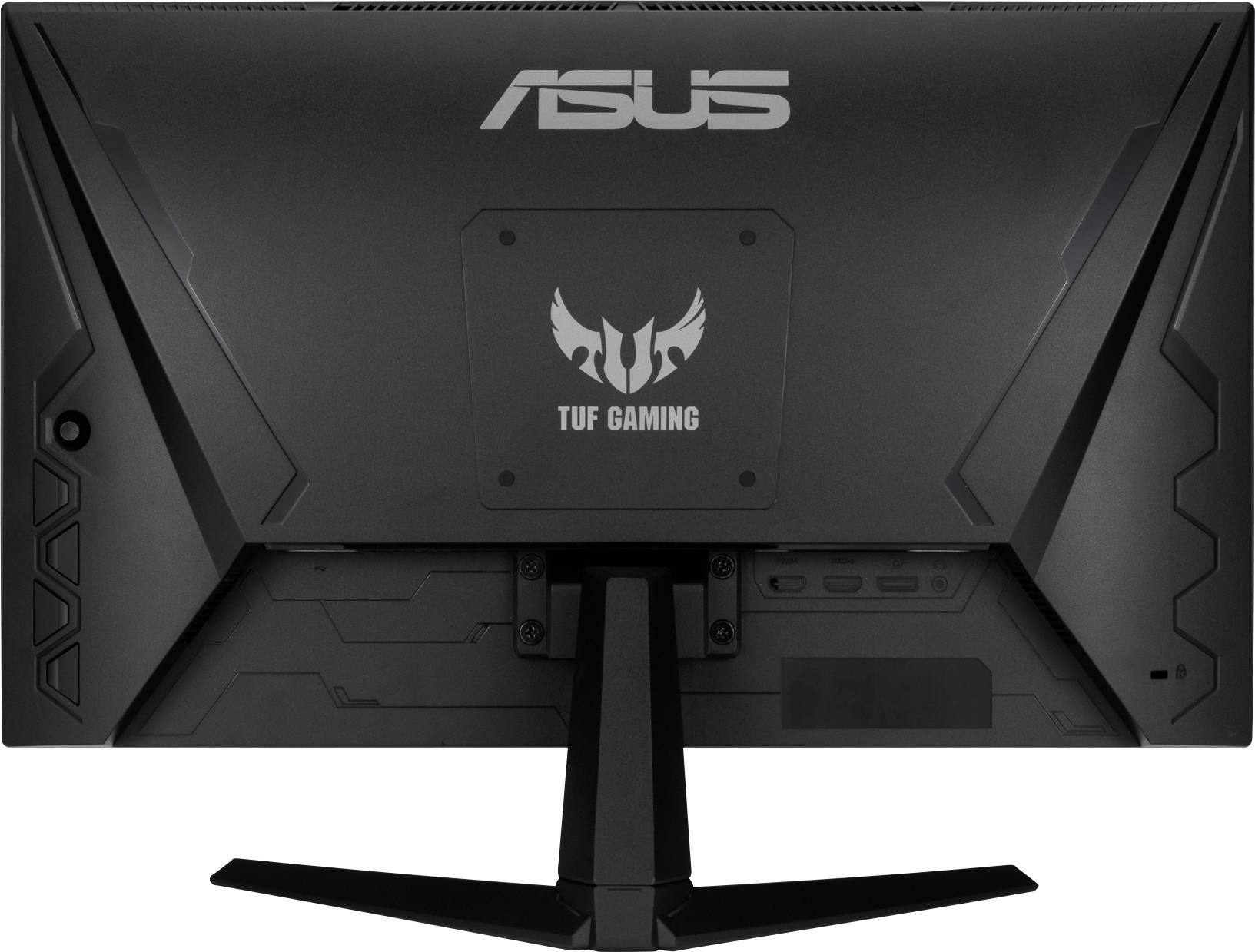 An Asus TUF Gaming Monitor viewed from behind, showing the logo and stand.