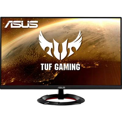 An ASUS TUF Gaming monitor set against a background depicting a planet. The TUF Gaming logo is prominently positioned in the centre.