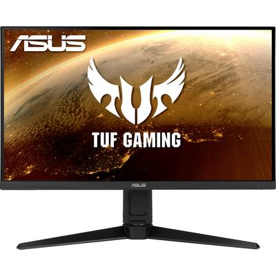 ASUS gaming monitor, 'TUF Gaming' model, with large display and Earth as background.