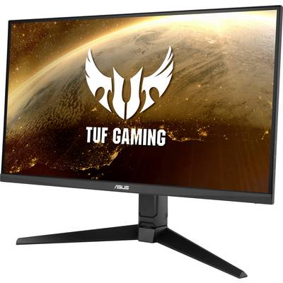 An ASUS TUF Gaming monitor displays an image of the Earth from space, with the TUF Gaming logo prominently featured on the screen.