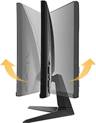 A computer monitor shown from the side, with yellow arrows indicating the screen's pivotable mobility.