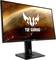 An ASUS gaming monitor displaying 'TUF Gaming' on the screen. The image shows a view of the Earth in the background.
