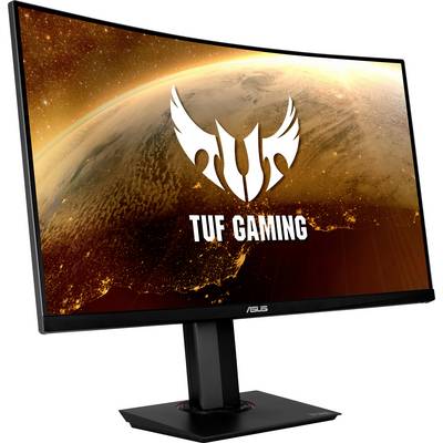 Curved ASUS TUF Gaming Monitor, displaying a cosmic image with the 'TUF Gaming' logo, symbolising an immersive gaming experience.