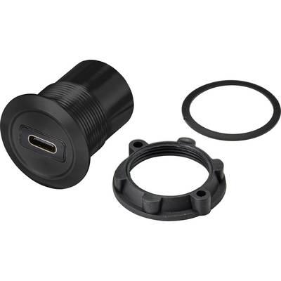 A USB-C port adaptor with a mounting screw and a seal. Ideal for electronic device installations.